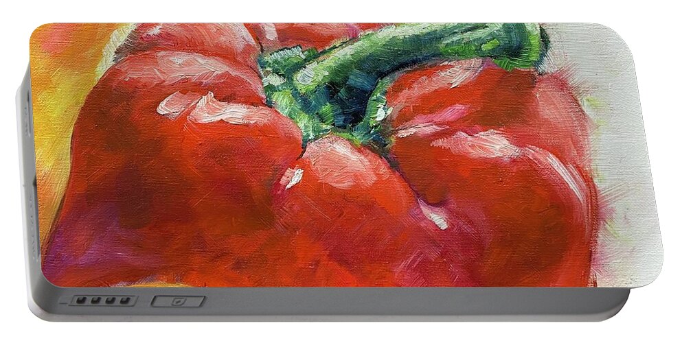 Pepper Portable Battery Charger featuring the painting Red Pepper by Alan Metzger