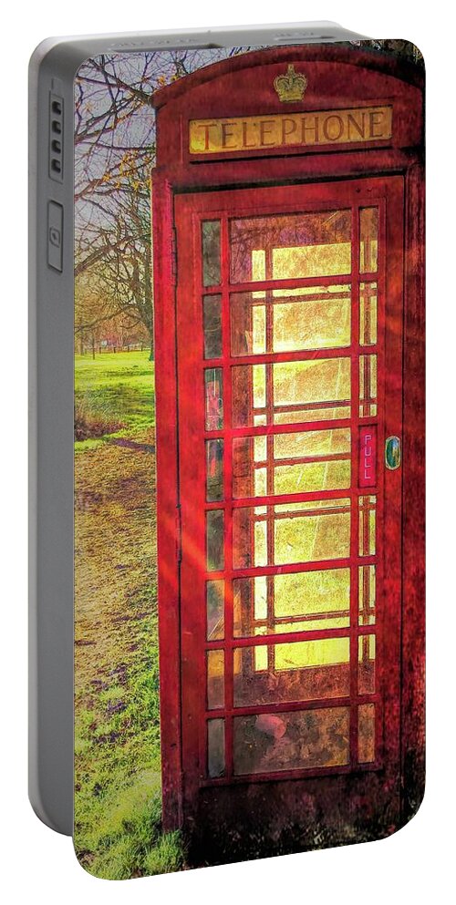 Phone Box Portable Battery Charger featuring the digital art Red Phone Box One by Mo Barton