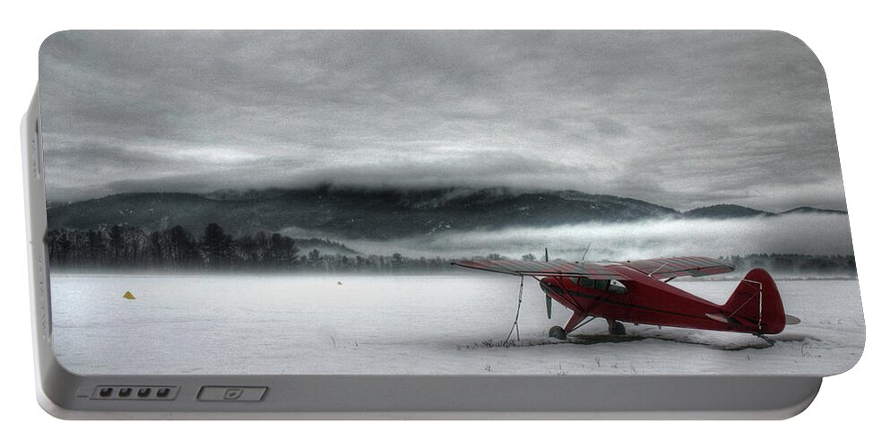 Cloud Portable Battery Charger featuring the photograph Red Plane in a Monochrome World by Wayne King