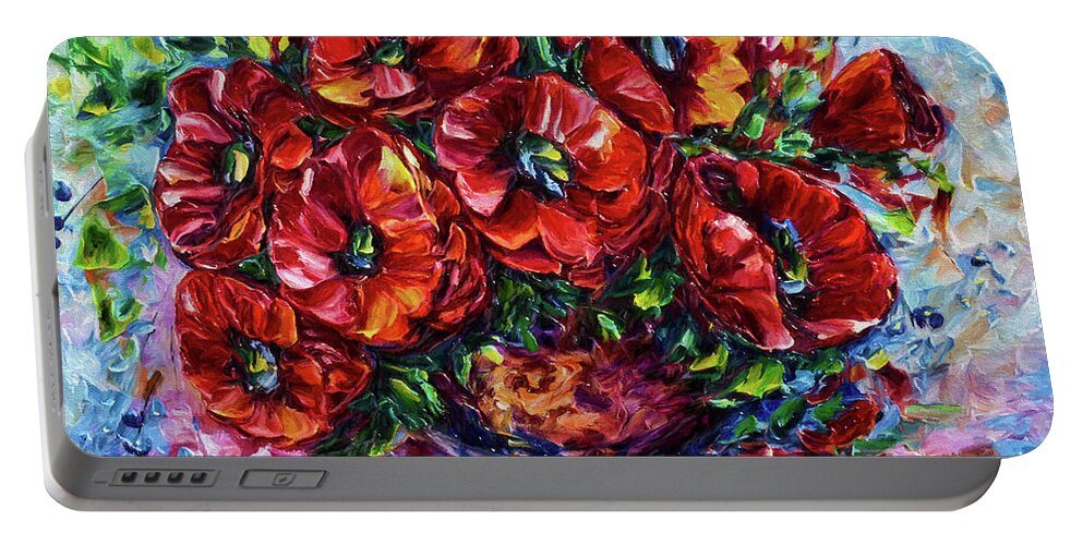  #flowers Portable Battery Charger featuring the painting Red Poppies In A Vase by OLena Art