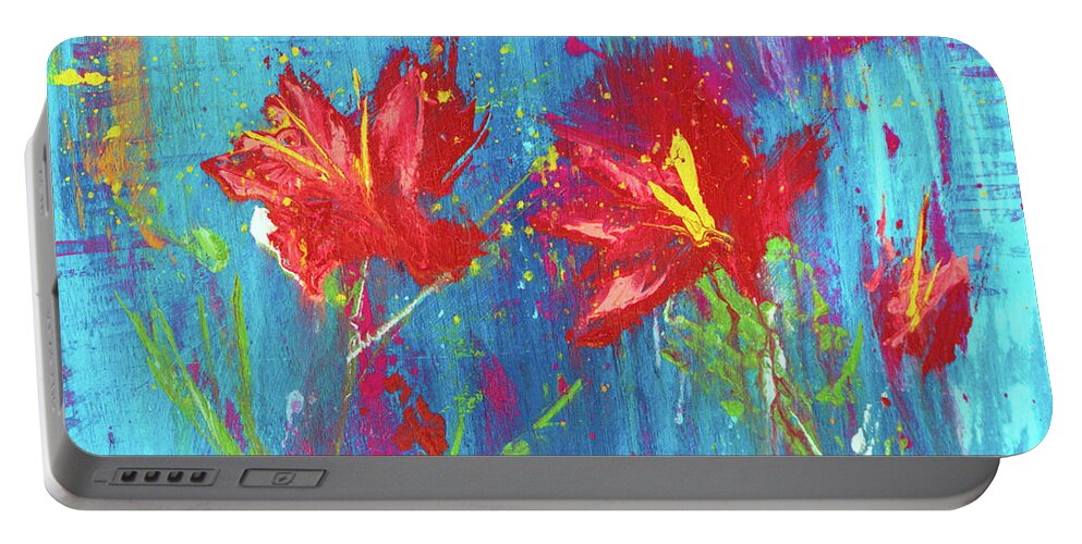 Poppy Portable Battery Charger featuring the painting Red Poppy Floral Abstract by Joanne Herrmann