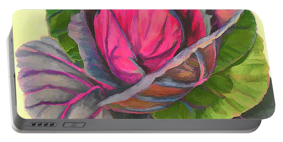 Cabbage Portable Battery Charger featuring the digital art Red Red Cabbage by Cathy Anderson