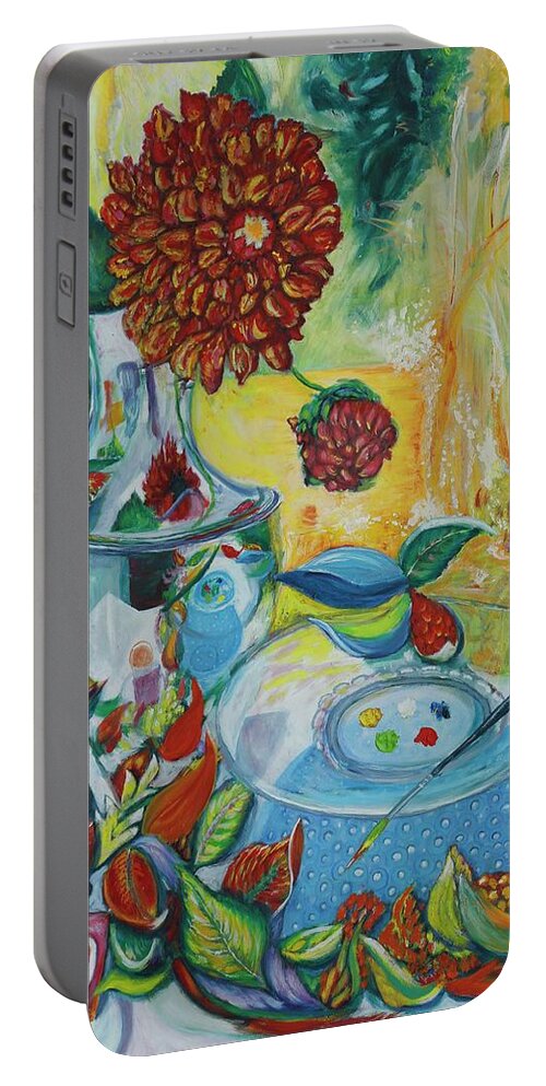 Rose Portable Battery Charger featuring the painting Red Rose and Fire by Dorsey Northrup