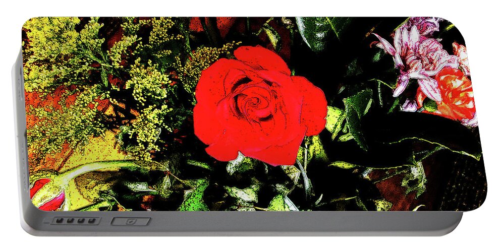 Rose Portable Battery Charger featuring the digital art Red Rose in bouquet of flowers by Tom Conway