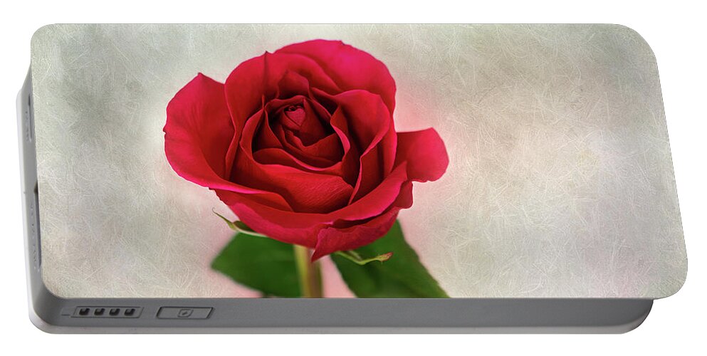 Red Rose Portable Battery Charger featuring the photograph Red Rose Single Stem Flower Picture by Gwen Gibson