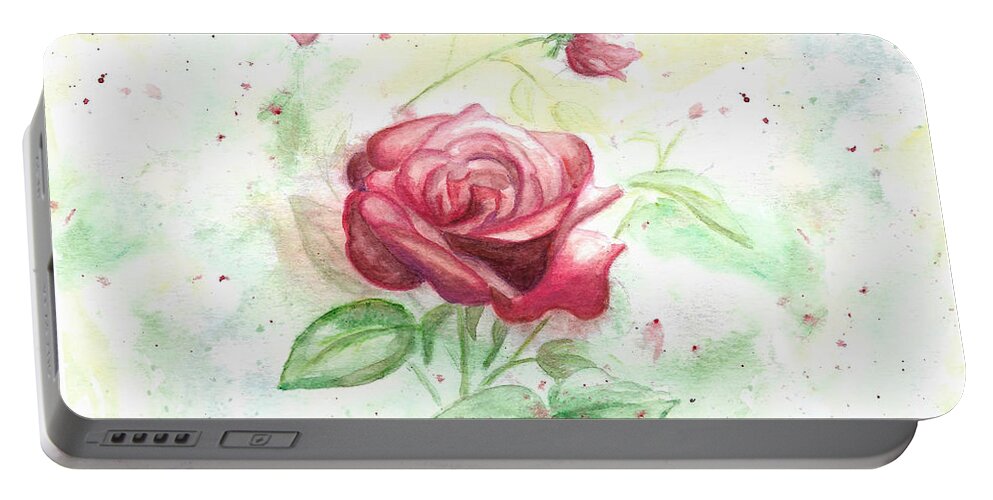 Red Rose Portable Battery Charger featuring the painting Red rose by Tatiana Fess