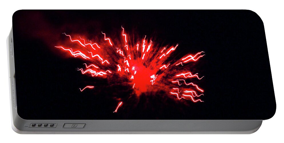 Fireworks Portable Battery Charger featuring the photograph Red Shocker Firework Explosion by Ed Williams
