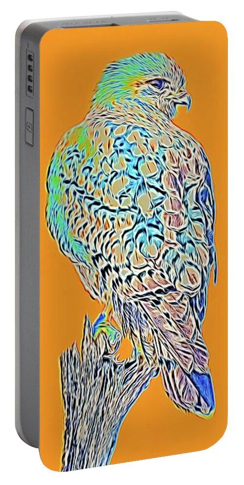 Red Shouldered Hawk Perched Portable Battery Charger featuring the digital art Red Shouldered Hawk Abstract by Rebecca Herranen