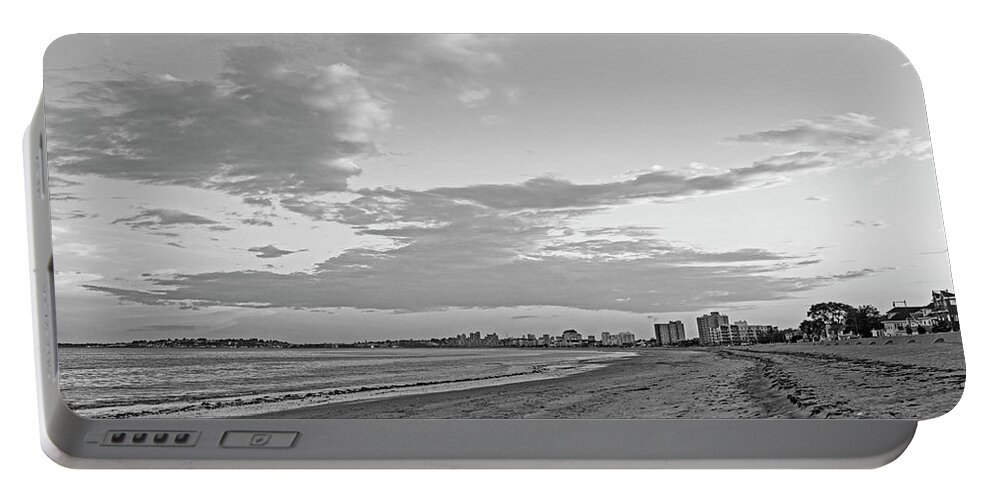 Revere Portable Battery Charger featuring the photograph Red Sunset on Revere Beach Revere MA North Shore Black and White by Toby McGuire