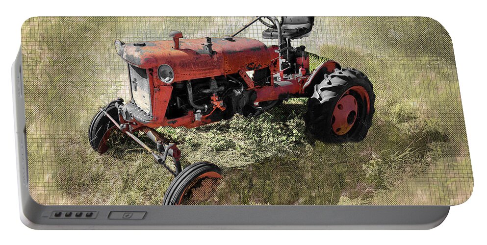 Barn Portable Battery Charger featuring the digital art Red Tractor by Anthony Ellis