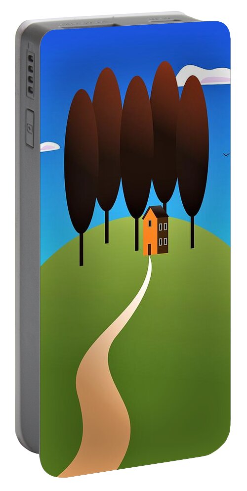 Landscape Portable Battery Charger featuring the digital art Red Tree Hill by Fatline Graphic Art