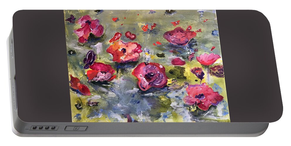 Water Lilly Portable Battery Charger featuring the painting Floating Water Lillies by Genevieve Holland