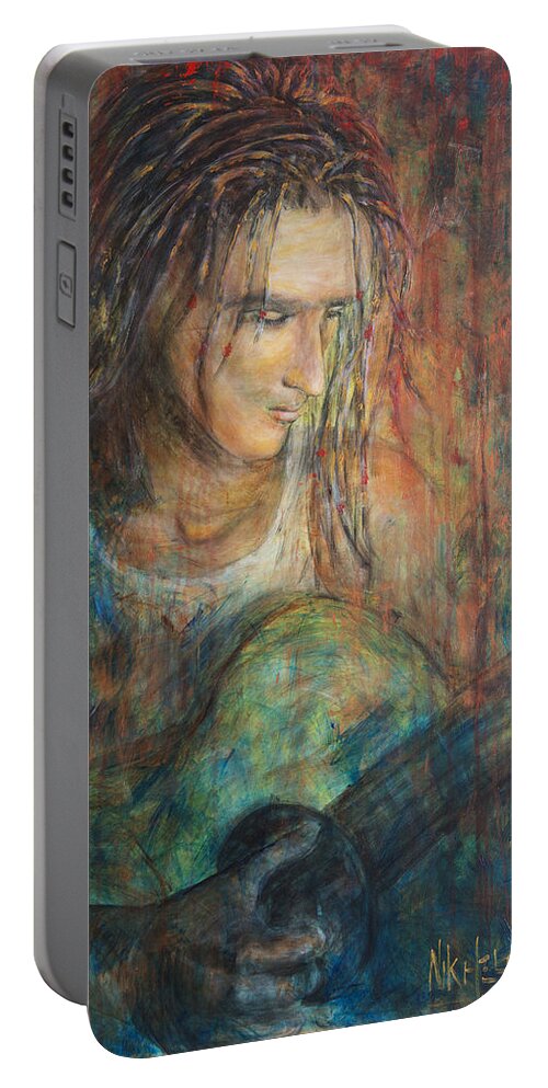 Man With Dreadlocks Portable Battery Charger featuring the painting Redemption Songs by Nik Helbig