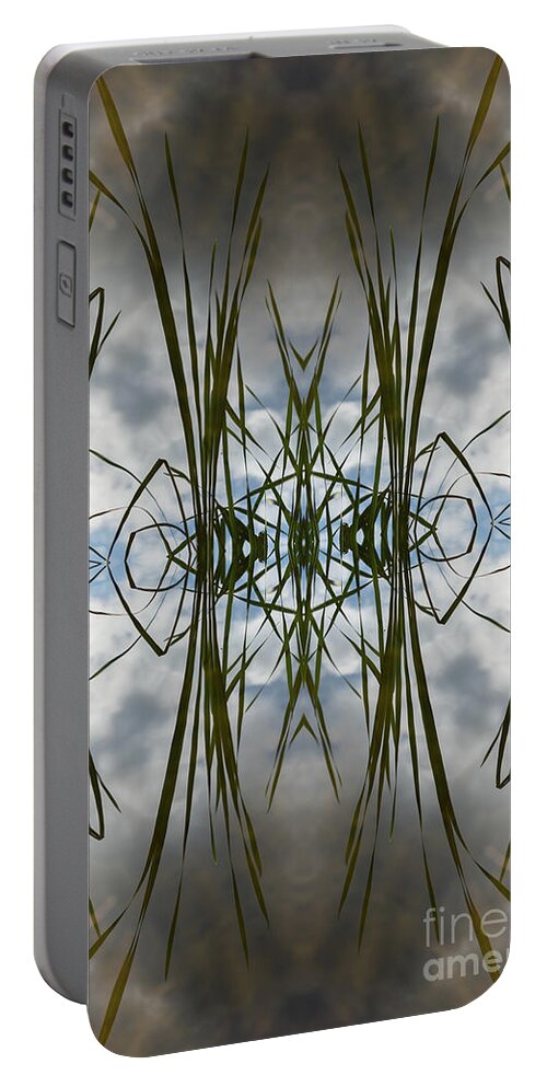Reed Portable Battery Charger featuring the digital art Reed leaves, water and symmetry 2 by Adriana Mueller