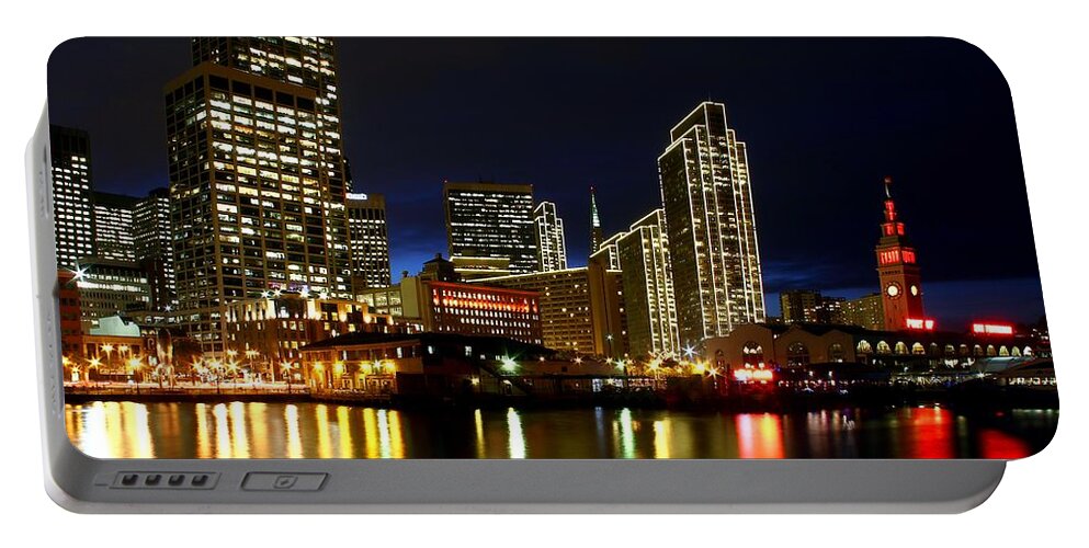 Ferry Building Portable Battery Charger featuring the photograph Reflecting on the San Francisco Waterfront by Tony Lee