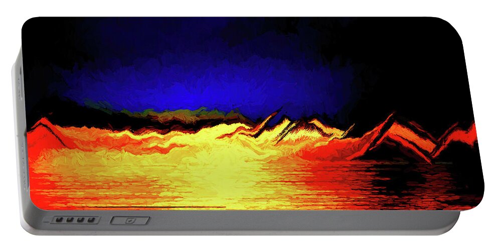 Geometric Portable Battery Charger featuring the digital art Reflection of a Blue Sunset Abstract by Diana Mary Sharpton