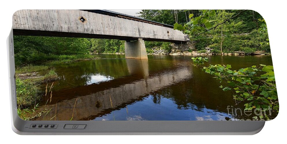 Reflection Portable Battery Charger featuring the photograph Reflection of a Covered Bridge by Steve Brown
