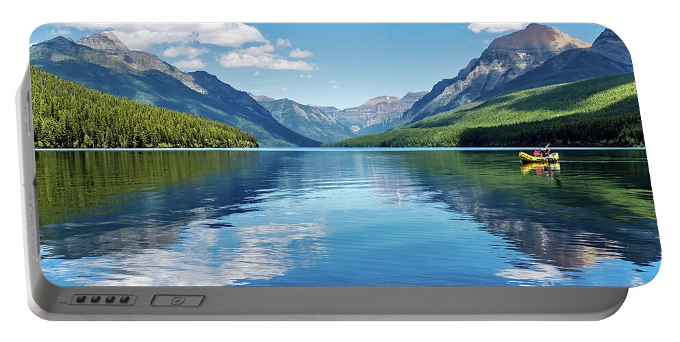 Reflection Portable Battery Charger featuring the photograph Reflection on Bowman Lake by Tom Watkins PVminer pixs