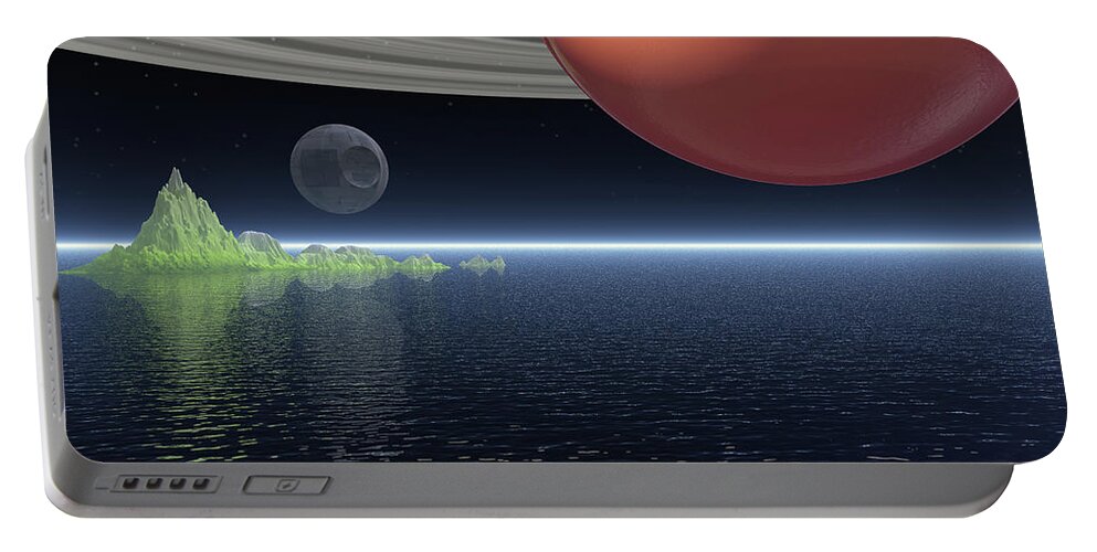 Saturn Portable Battery Charger featuring the digital art Reflections of Saturn by Phil Perkins