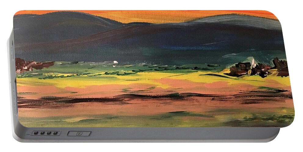 Landscape Portable Battery Charger featuring the painting Reflections of the Sun by Debora Sanders