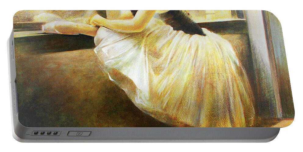 Ballerina Portable Battery Charger featuring the painting Reflexion.ballet dancer in White Tutu painting dance art by Vali Irina Ciobanu