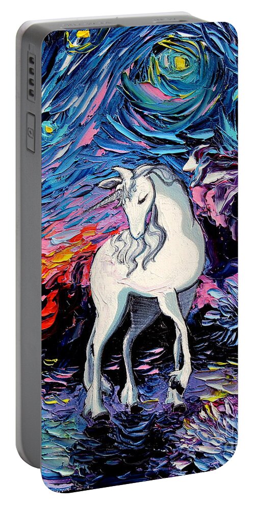 Last Unicorn Portable Battery Charger featuring the painting Regret by Aja Trier