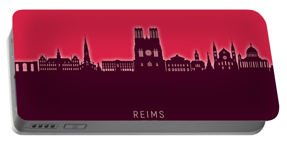 Reims Portable Battery Charger featuring the digital art Reims France Skyline #79 by Michael Tompsett