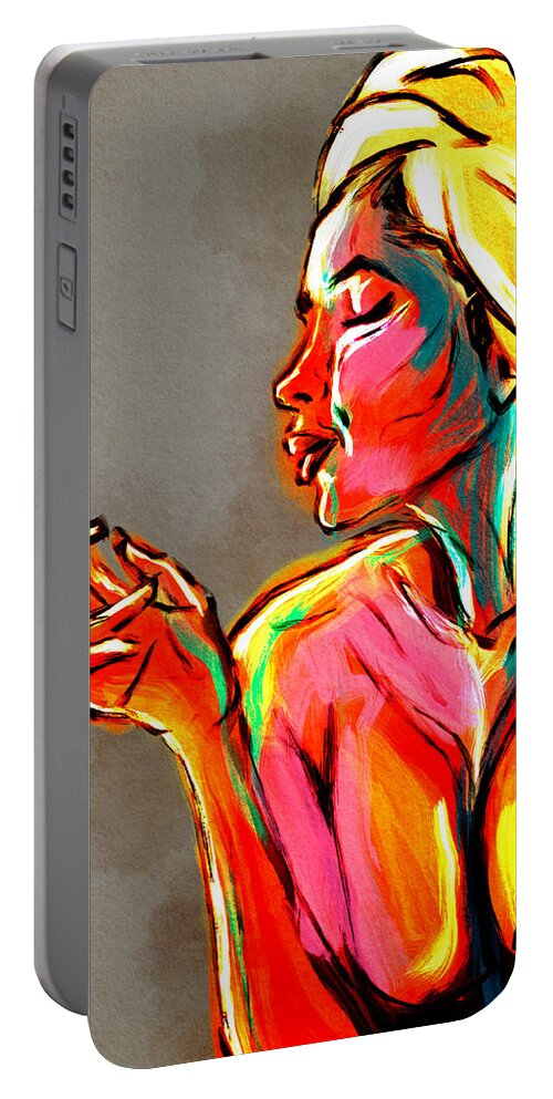 Portrait Portable Battery Charger featuring the digital art Relaxing After Bath by Michael Kallstrom