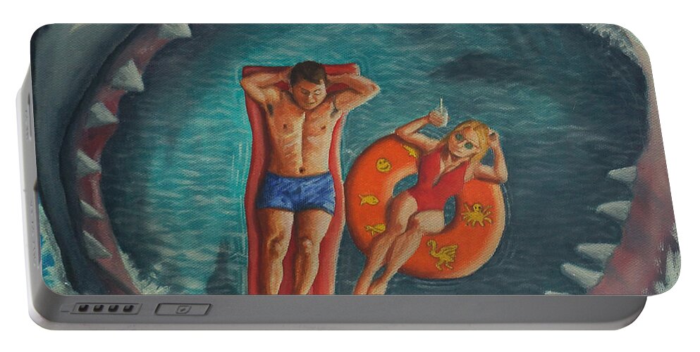 Shark Portable Battery Charger featuring the painting Relaxing at the Beach by Ken Kvamme