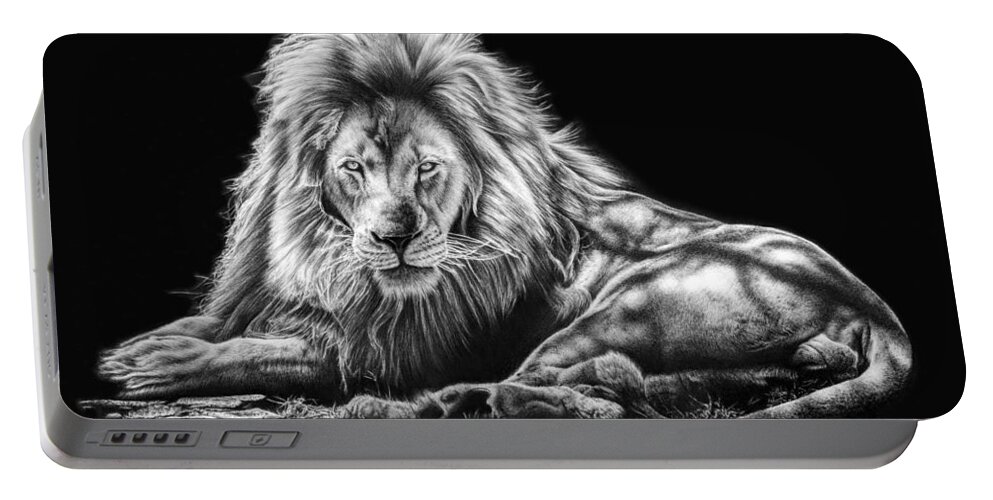 Lion Portable Battery Charger featuring the drawing Reliance by Casey 'Remrov' Vormer