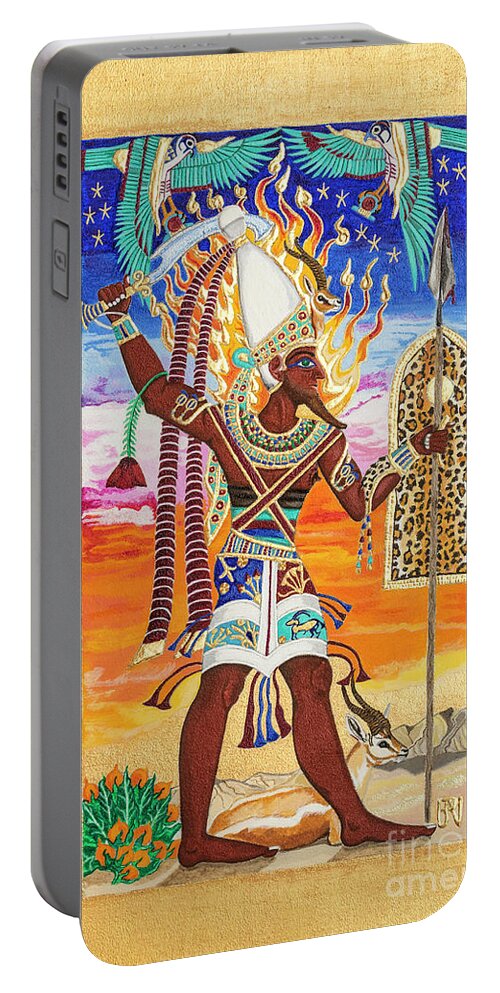 Reshpu Portable Battery Charger featuring the mixed media Reshpu Lord of Might by Ptahmassu Nofra-Uaa