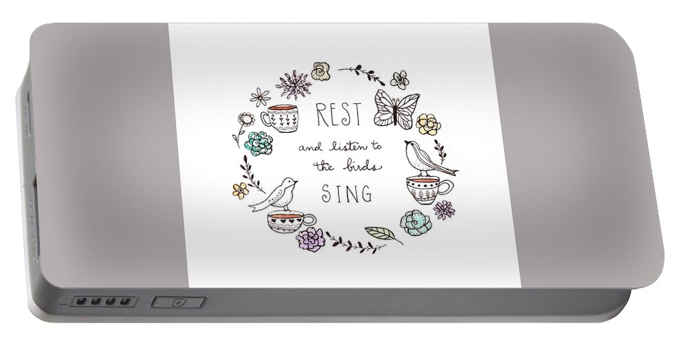 Rest Portable Battery Charger featuring the painting Rest and Listen to the Birds Sing by Elizabeth Robinette Tyndall