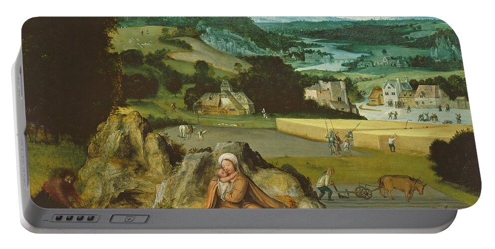 Joachim Patinir Portable Battery Charger featuring the painting Rest on the Flight into Egypt and the Miraculous Field of Wheat by Joachim Patinir