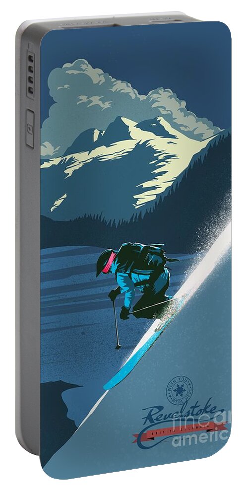 Revelstoke Portable Battery Charger featuring the painting Retro Revelstoke ski poster by Sassan Filsoof