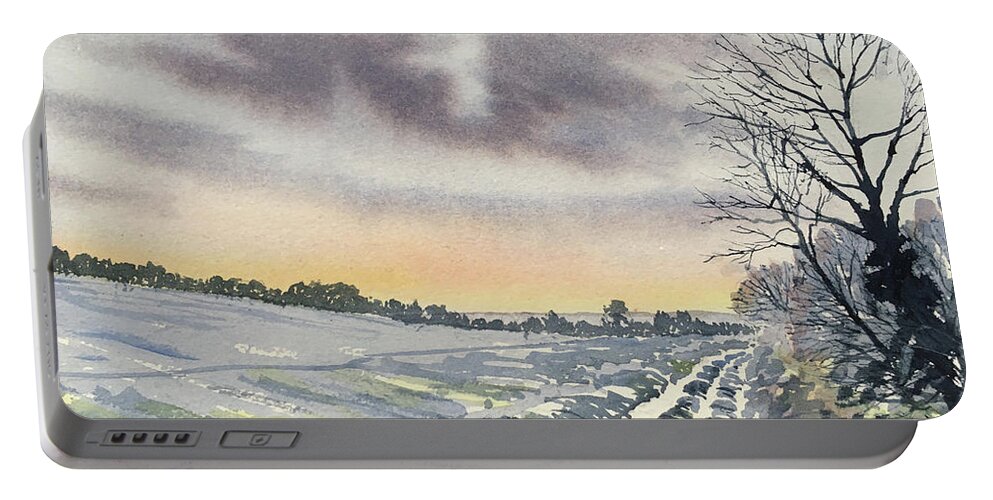 Watercolour Portable Battery Charger featuring the painting Return to Rudston from Zig Zag Wood by Glenn Marshall