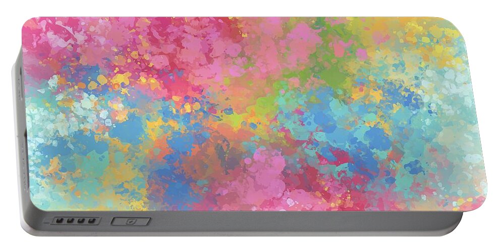 Colorful Portable Battery Charger featuring the digital art Revana - Artistic Colorful Abstract Carnival Splatter Watercolor Digital Art by Sambel Pedes