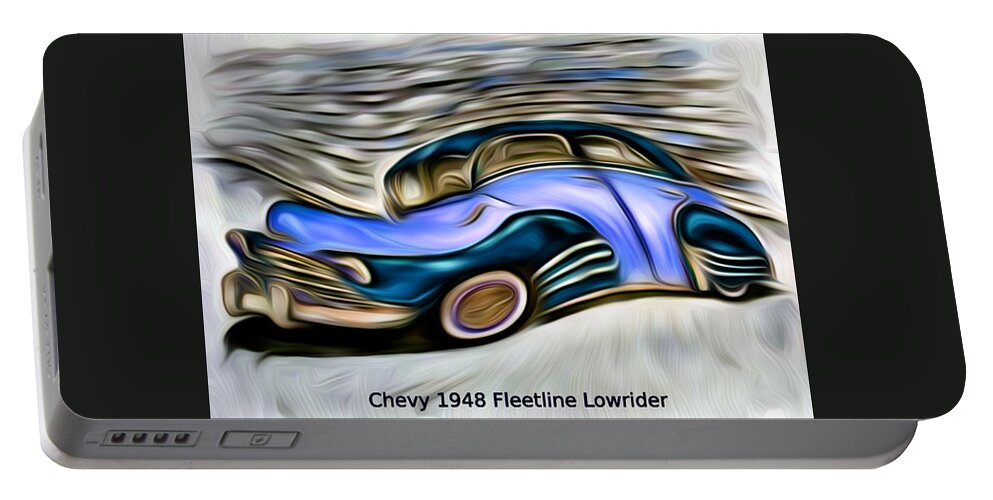 Chevy Portable Battery Charger featuring the digital art Revved Up and Rarin' To Go... Blue by Ronald Mills