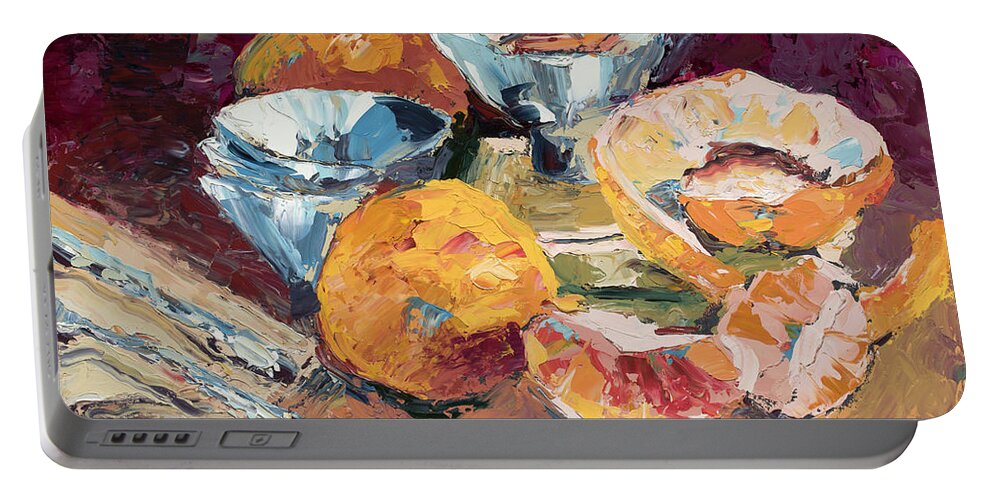 Oil Painting Portable Battery Charger featuring the painting Grapefruit Rice Bowls, 2012 by PJ Kirk