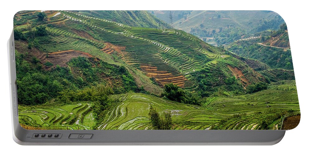 Black Portable Battery Charger featuring the photograph Rice Terraces of Lao Cai by Arj Munoz