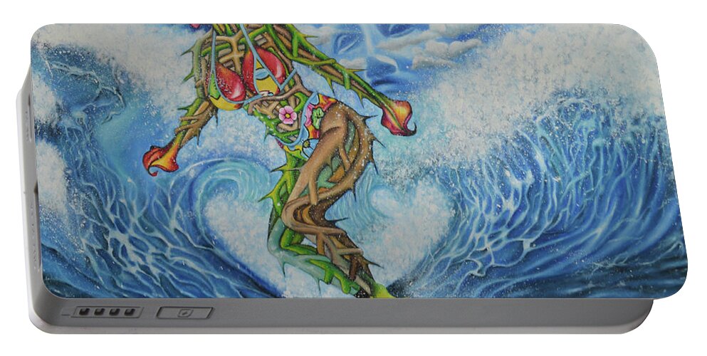 Bible Portable Battery Charger featuring the painting Riding the waves by O Yemi Tubi