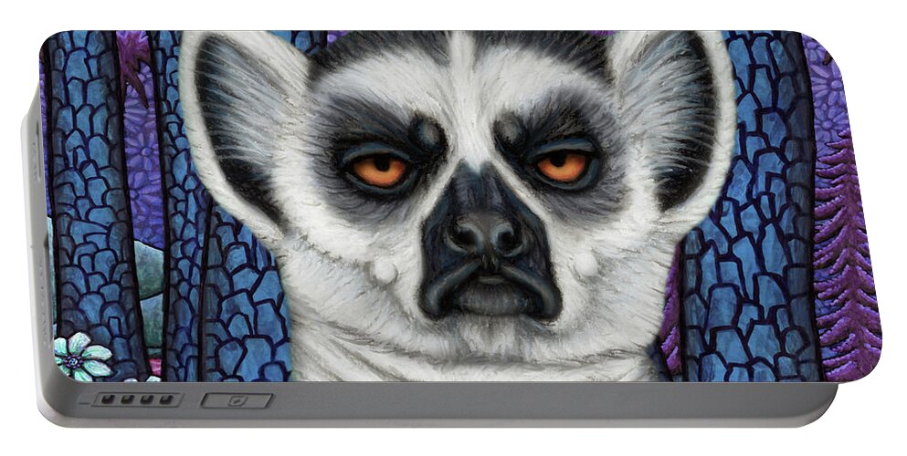 Lemur Portable Battery Charger featuring the painting Ring Tailed Lemur Forest by Amy E Fraser