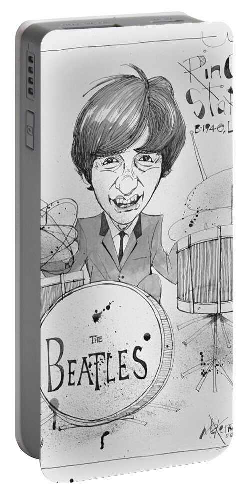  Portable Battery Charger featuring the drawing Ringo Starr by Phil Mckenney