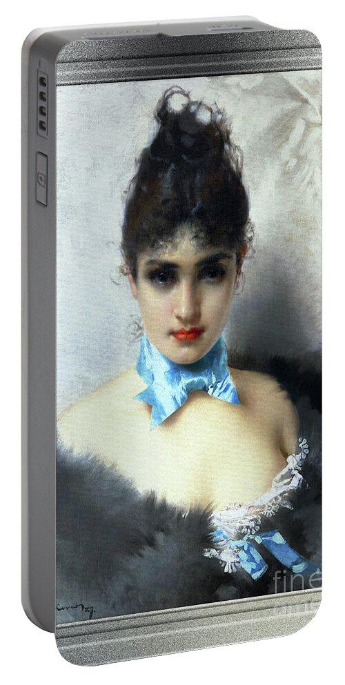 Portrait Of An Elegant Woman Portable Battery Charger featuring the painting Ritratto Di Donna Elegante by Vittorio Matteo Corcos Classical Art Old Masters Reproduction by Rolando Burbon