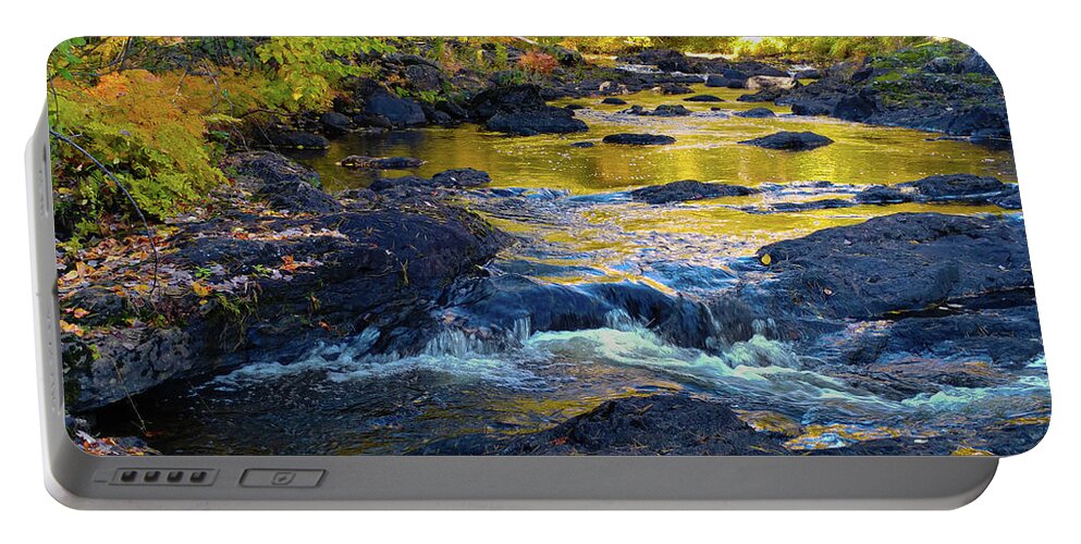 River Portable Battery Charger featuring the photograph River Ablaze by Vicky Edgerly