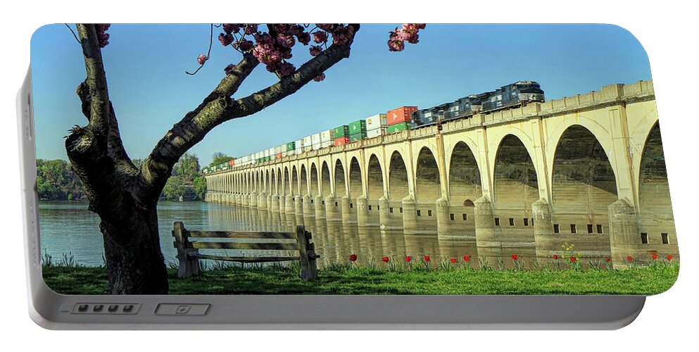 Train Portable Battery Charger featuring the photograph River Crossing by Geoff Crego