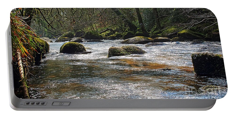 River Dart Portable Battery Charger featuring the photograph River Dart in winter, Devon. by Tony Mills