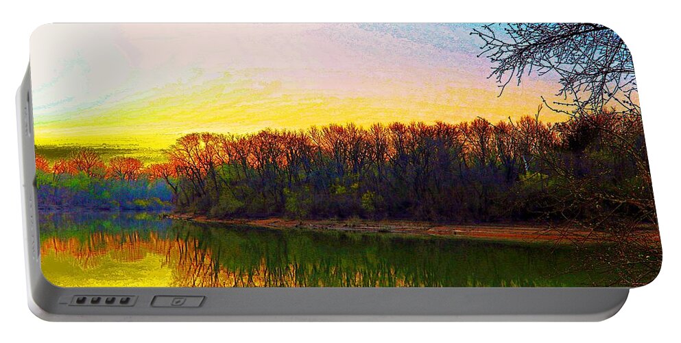 Scenic Portable Battery Charger featuring the photograph River Sunrise by Steve Warnstaff