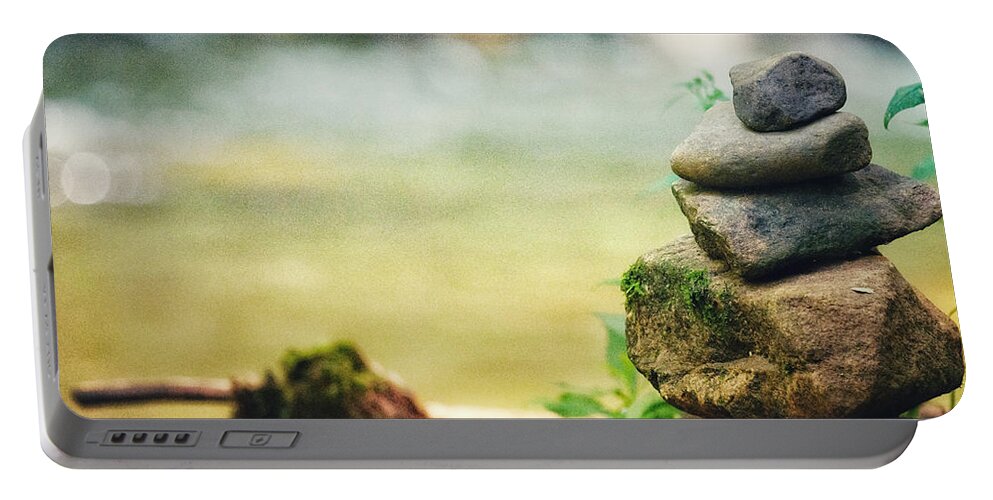 Photo Portable Battery Charger featuring the photograph Riverside Cairn by Evan Foster