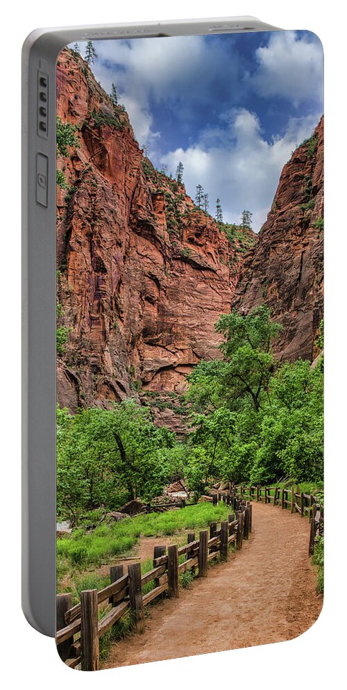 Zion Portable Battery Charger featuring the photograph Riverside Trail Zion National Park Utah by Anthony Sacco