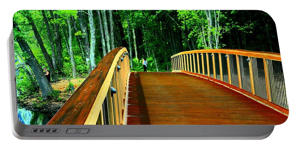 Riverwalk Portable Battery Charger featuring the digital art Riverwalk Bridge by Cliff Wilson